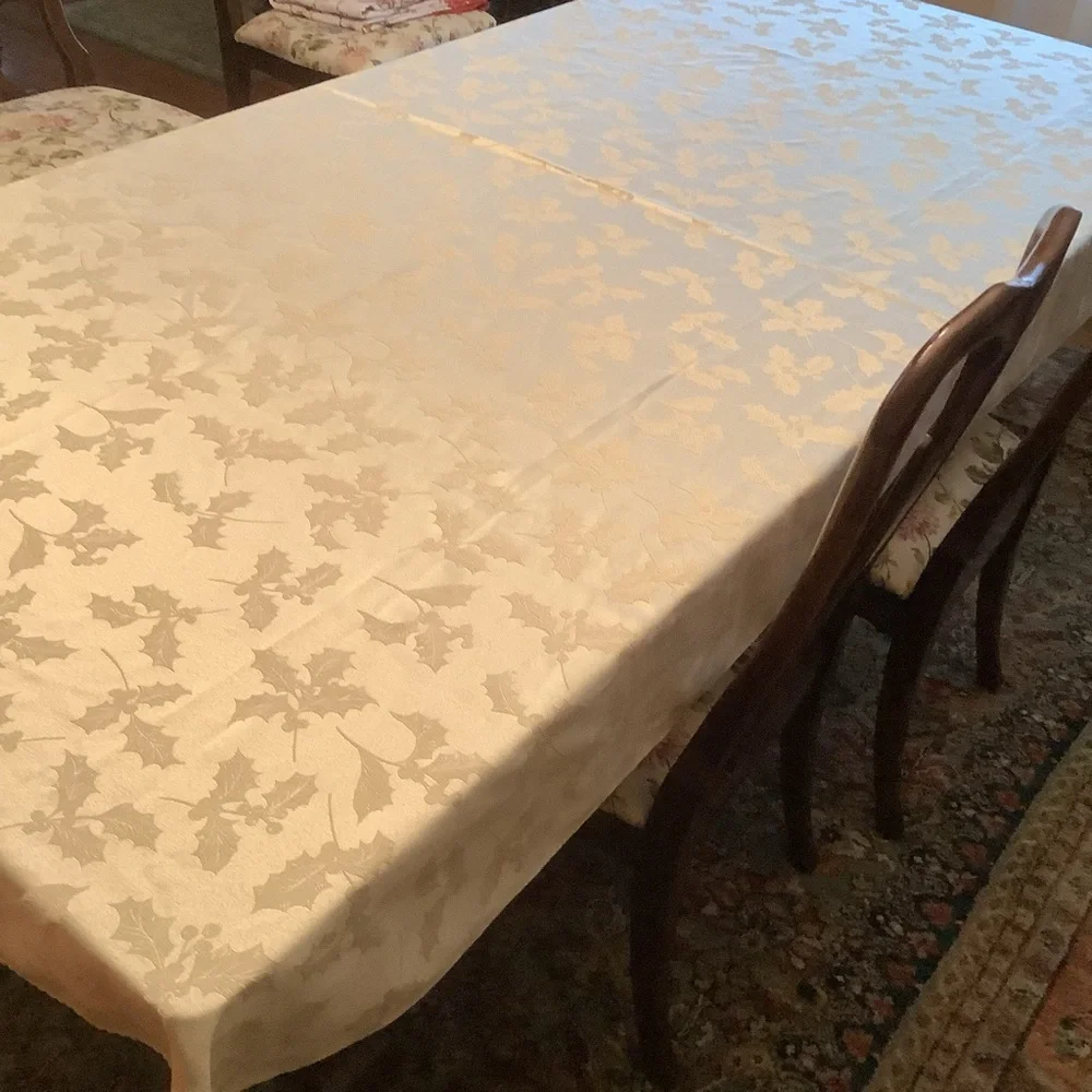 St. Nicholas Square Cream Tablecloth with Holly Pattern